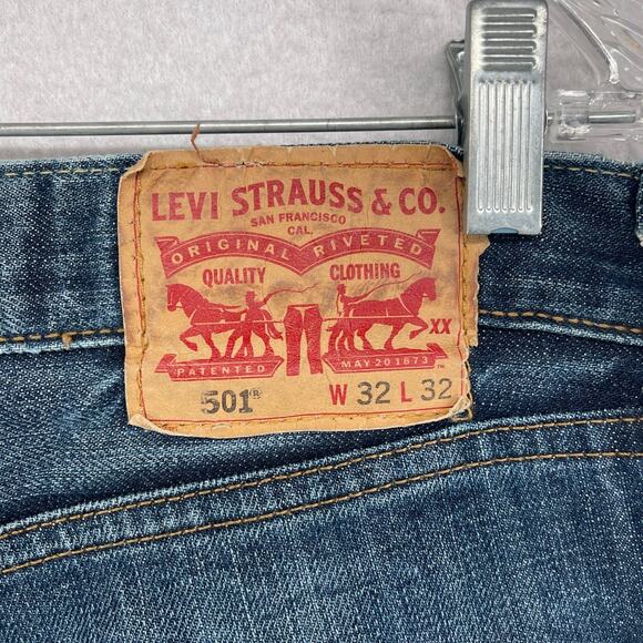 LEVIS Jeans Mens 32x32 501 Slim Fit Straight Leg Denim Wash Cotton Blue - Picture 4 of 14